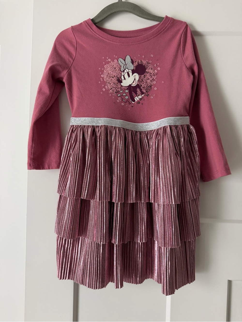 Disney Mauve Pink Minnie Mouse Tiered Metallic-Trim Dress